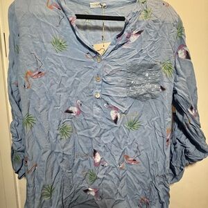 Tropical Blue Flamingo Men's Casual Shirt